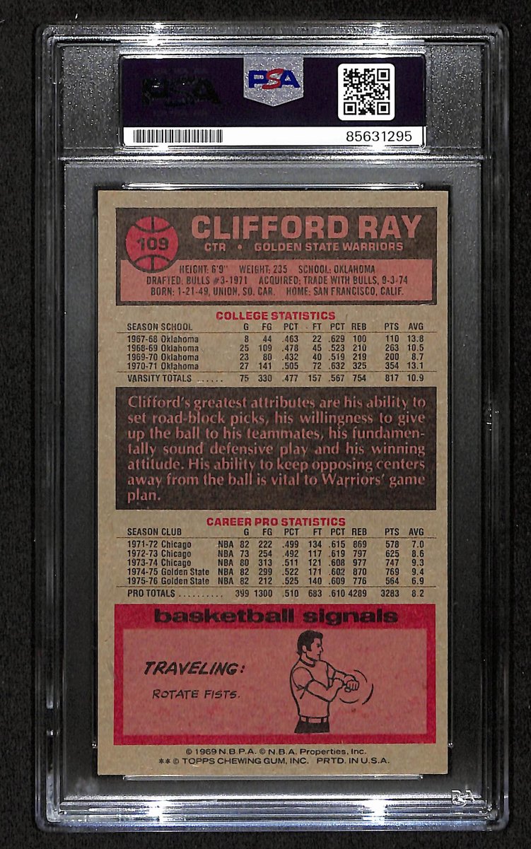 Clifford Ray Signed/Auto 1976-77 TOPPS Card #109 Warriors PSA/DNA 201355
