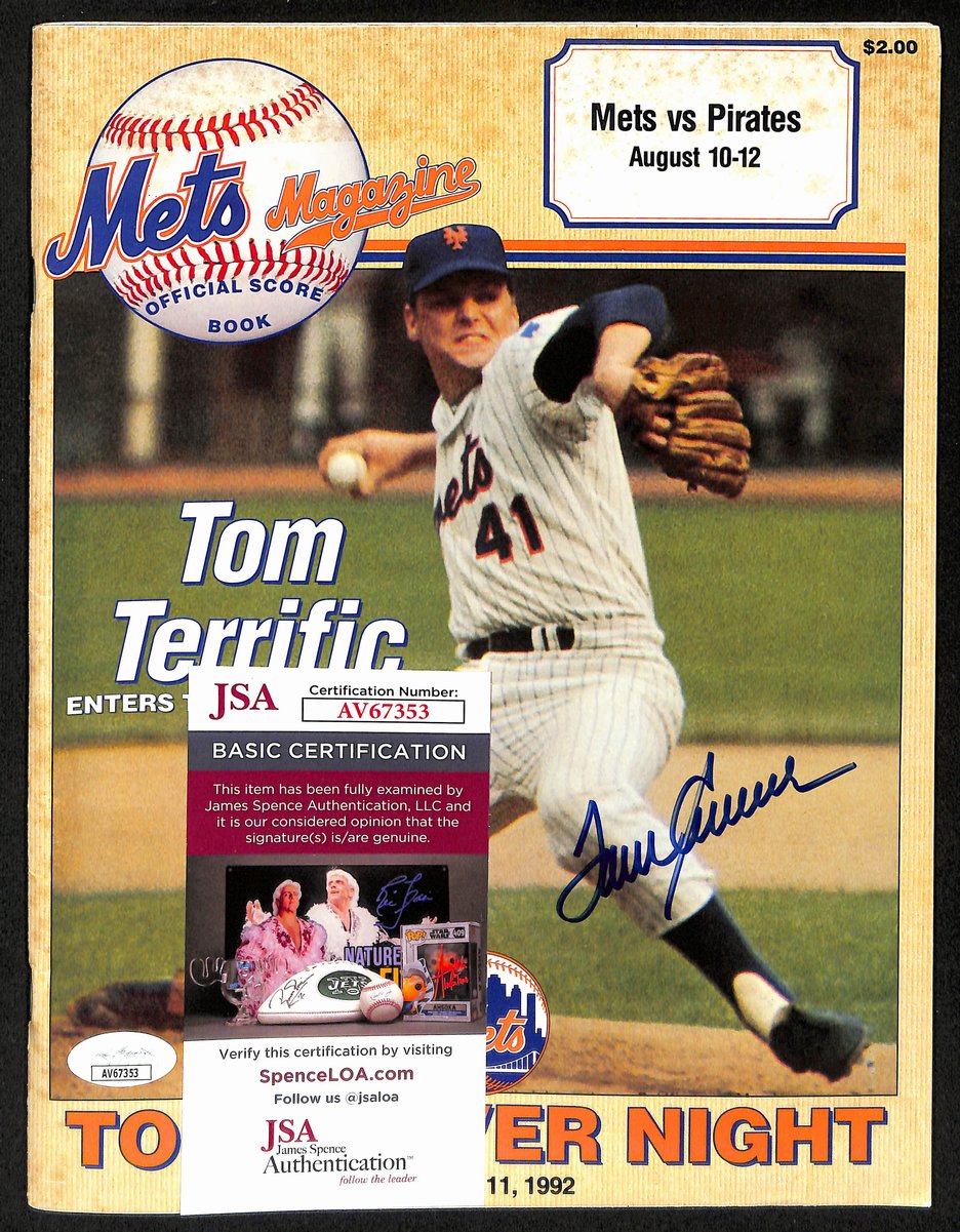 Tom Seaver HOF Signed/Auto 1992 Seaver Night Program/Scorecard Mets JSA 201469