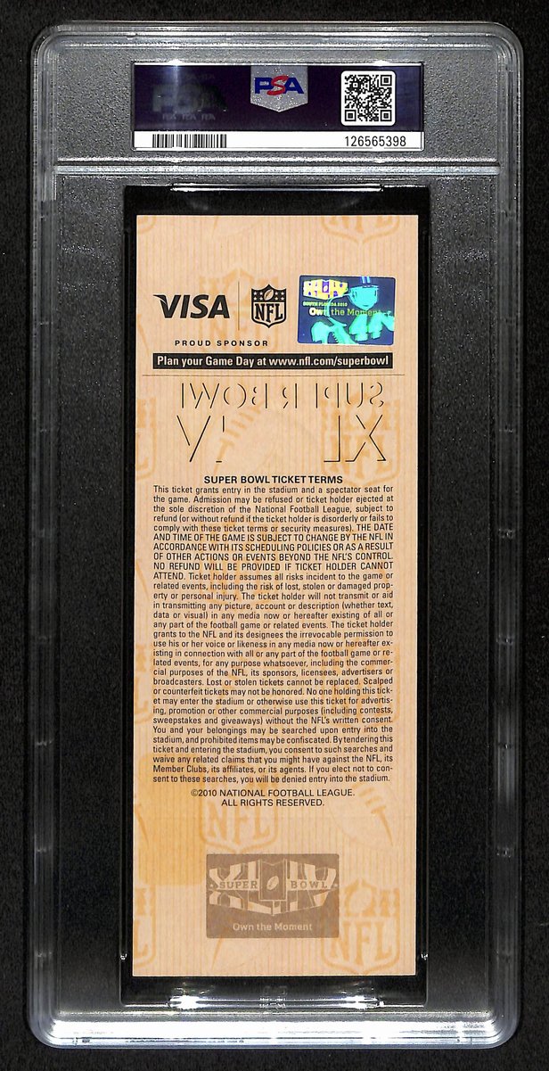 2010 Super Bowl XLIV (44) FULL TICKET Saints vs. Colts PSA GEM MINT 10 201383