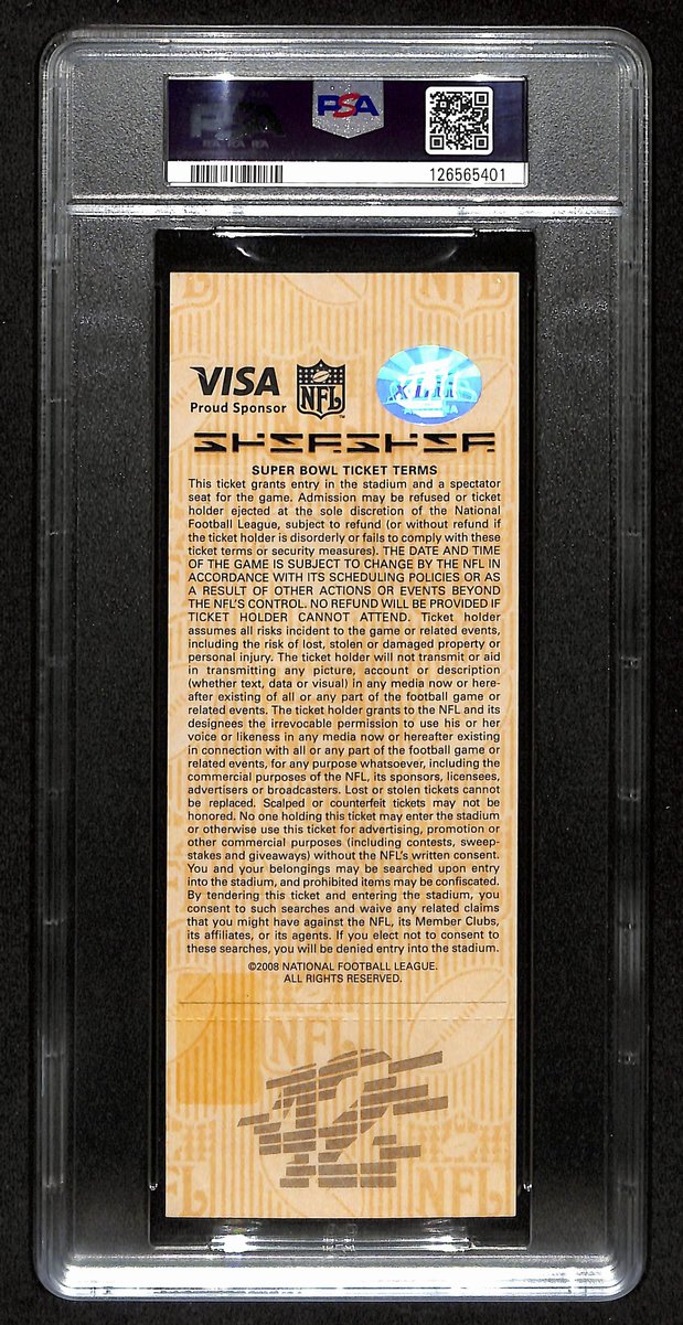 2008 Super Bowl XLII (42) FULL TICKET Giants vs. Patriots PSA GEM MINT 10