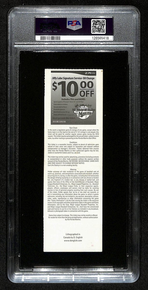 May 29, 2010 Marlins vs. Phillies Full Ticket Roy Halladay Perfect Game PSA NM 7