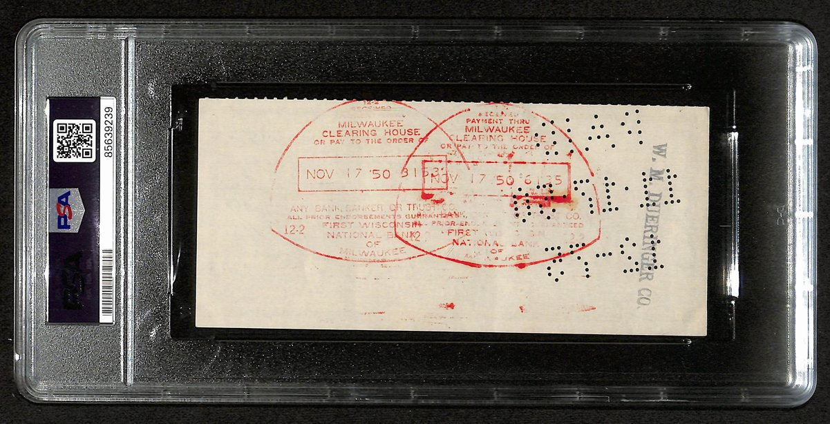 Al Simmons HOF Philadelphia Athletics Signed 1950 Bank Check PSA/DNA 201432
