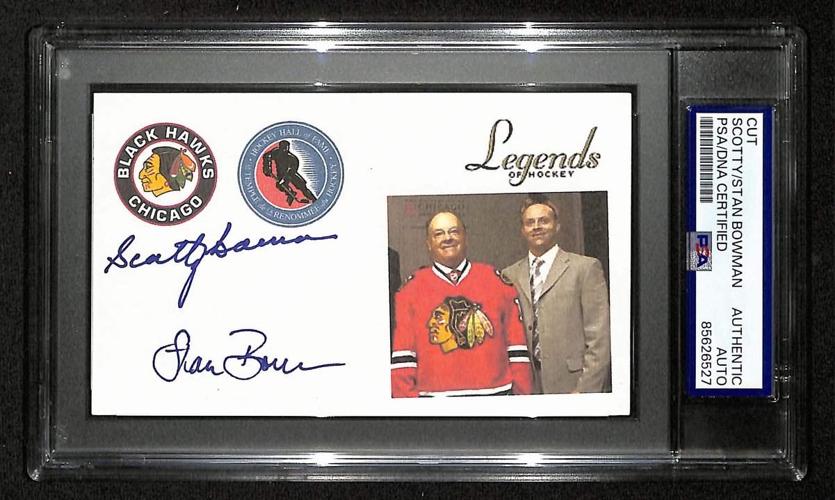 Scotty Bowman/Stan Bowman Signed Cut on 3x5 Index Card Black Hawks PSA/DNA