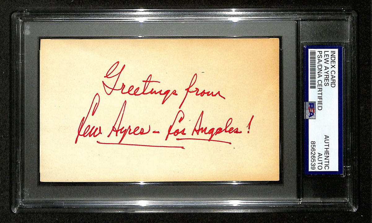 Lew Ayres Signed/Inscribed 3x5 Index Card Actor "Dr. Kildare" PSA/DNA 201442