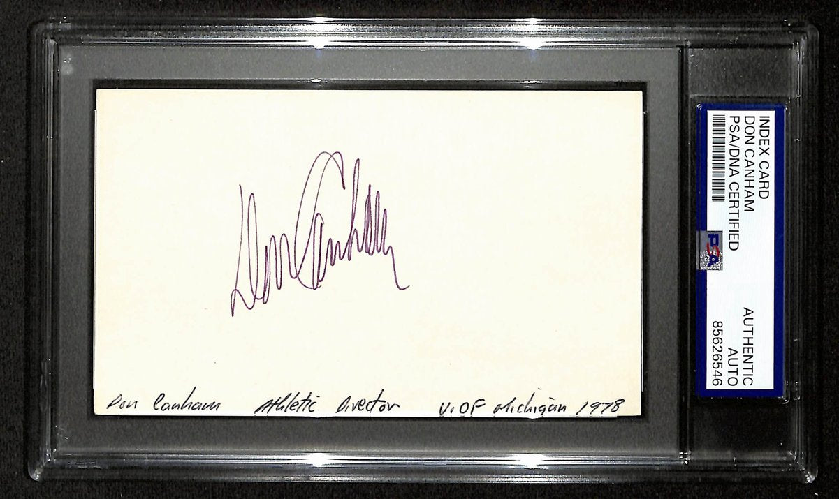 Don Canham Signed/Auto 3x5 Index Card University of Michigan PSA/DNA 201452