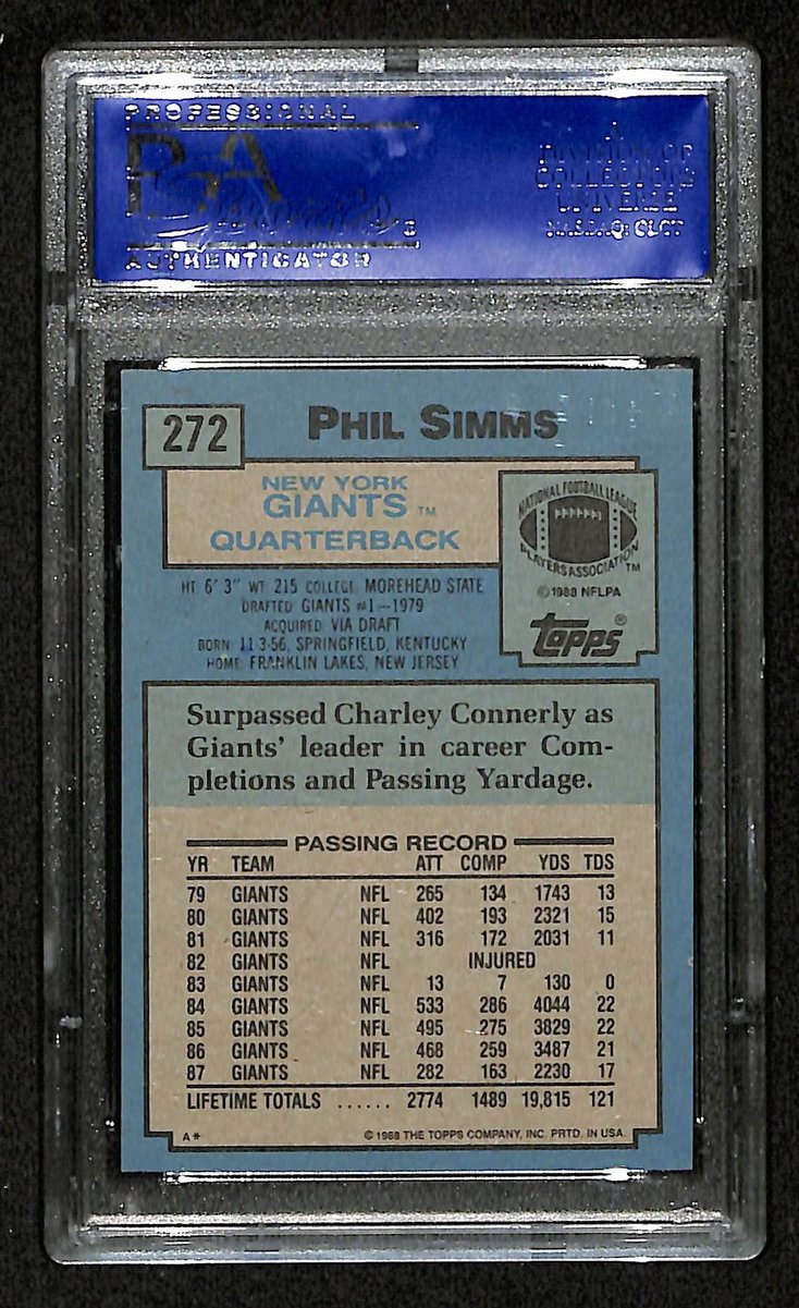 Phil Simms Signed/Autographed 1988 Topps PSA 8 #272 Giants PSA/DNA 201471