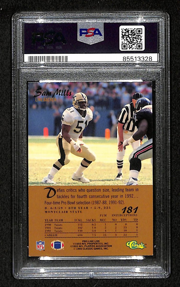 Sam Mills HOF Signed/Autographed 1993 Classic #181 Saints/Panthers PSA/DNA 201488