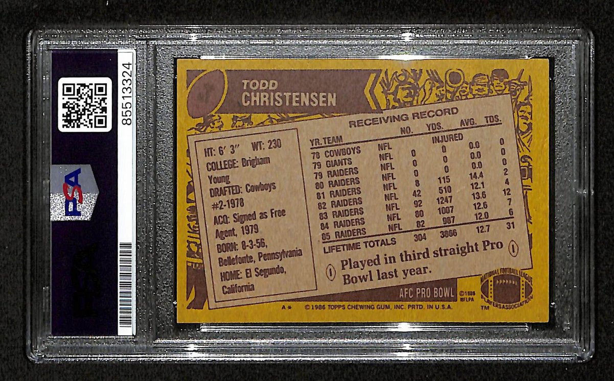 Todd Christensen Signed/Autographed 1986 Topps #64 Raiders PSA/DNA 201475