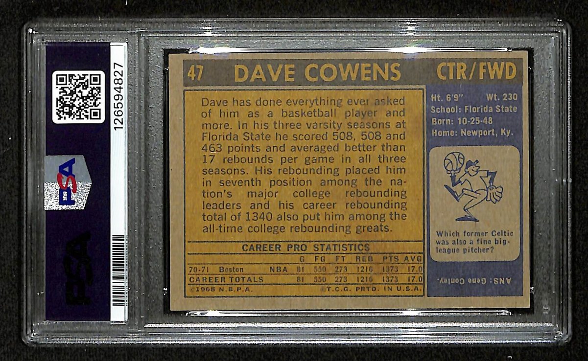 Dave Cowens HOF Celtics Signed/Inscribed 1971 TOPPS RC Card #47 PSA/DNA 201098