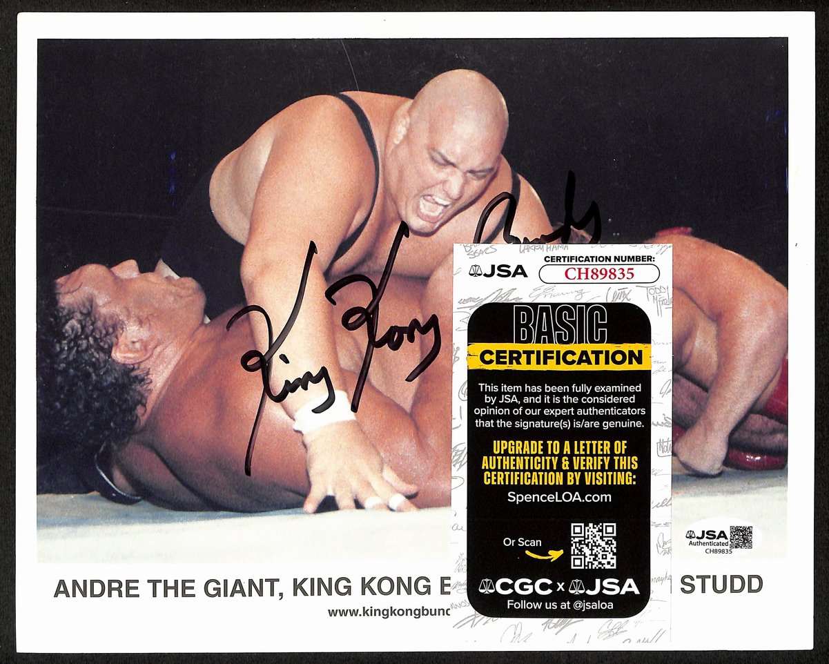 King Kong Bundy Signed 8x10 Photo vs Andre & Studd WWF/WWE Wrestling JSA 201107