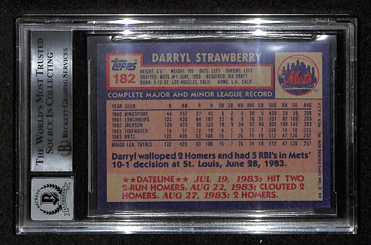 Darryl Strawberry Signed 1984 TOPPS RC Card #182 Mets Beckett GEM MINT 10 201049