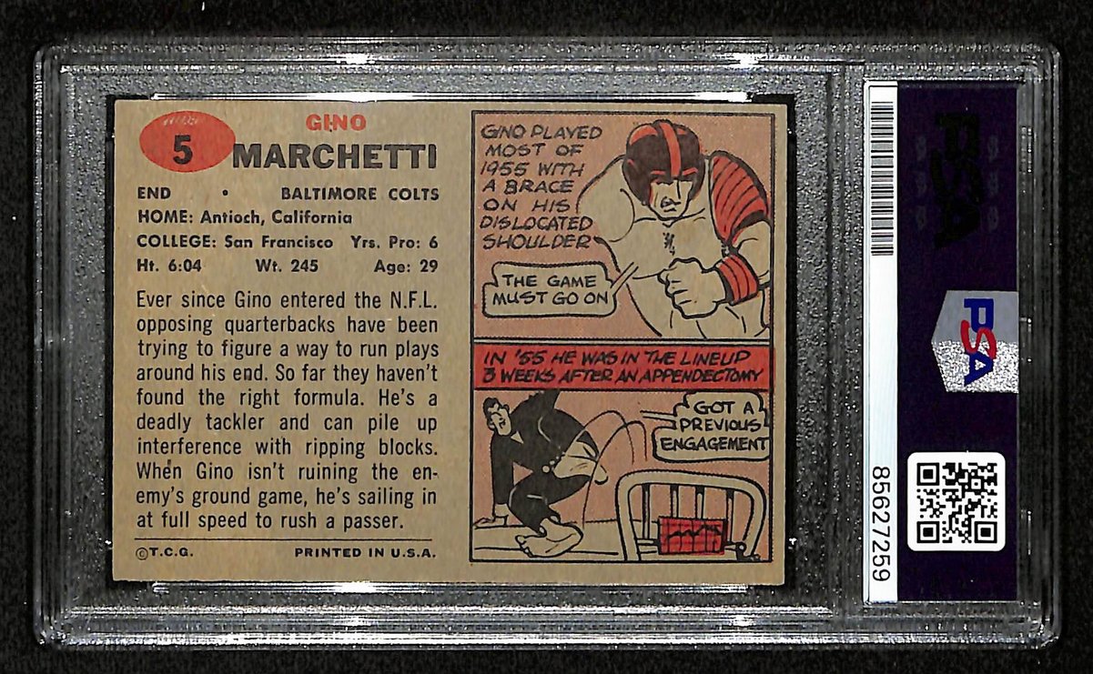Gino Marchetti HOF Signed 1957 TOPPS Card #5 Baltimore Colts PSA/DNA 201506