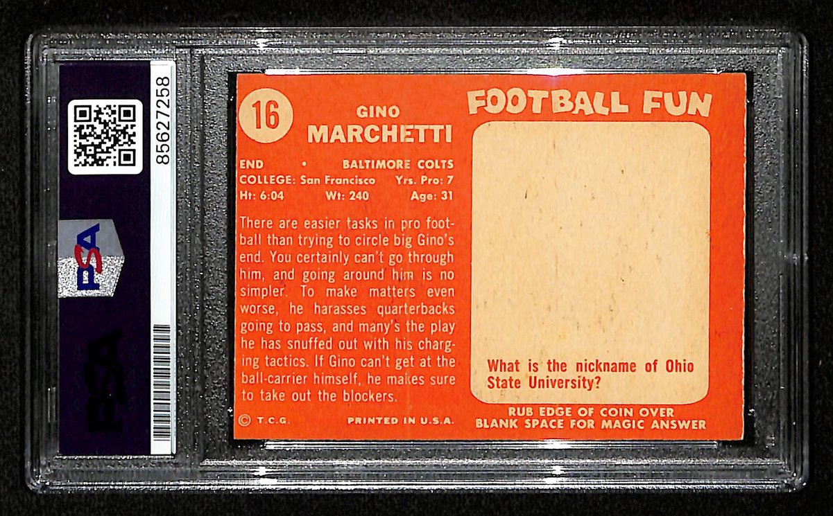 Gino Marchetti HOF Signed 1958 TOPPS Card #16 Baltimore Colts PSA/DNA 201509
