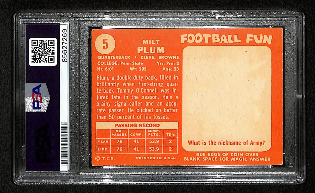Milt Plum Signed/Auto 1958 TOPPS Card #5 Cleveland Browns PSA/DNA 201512
