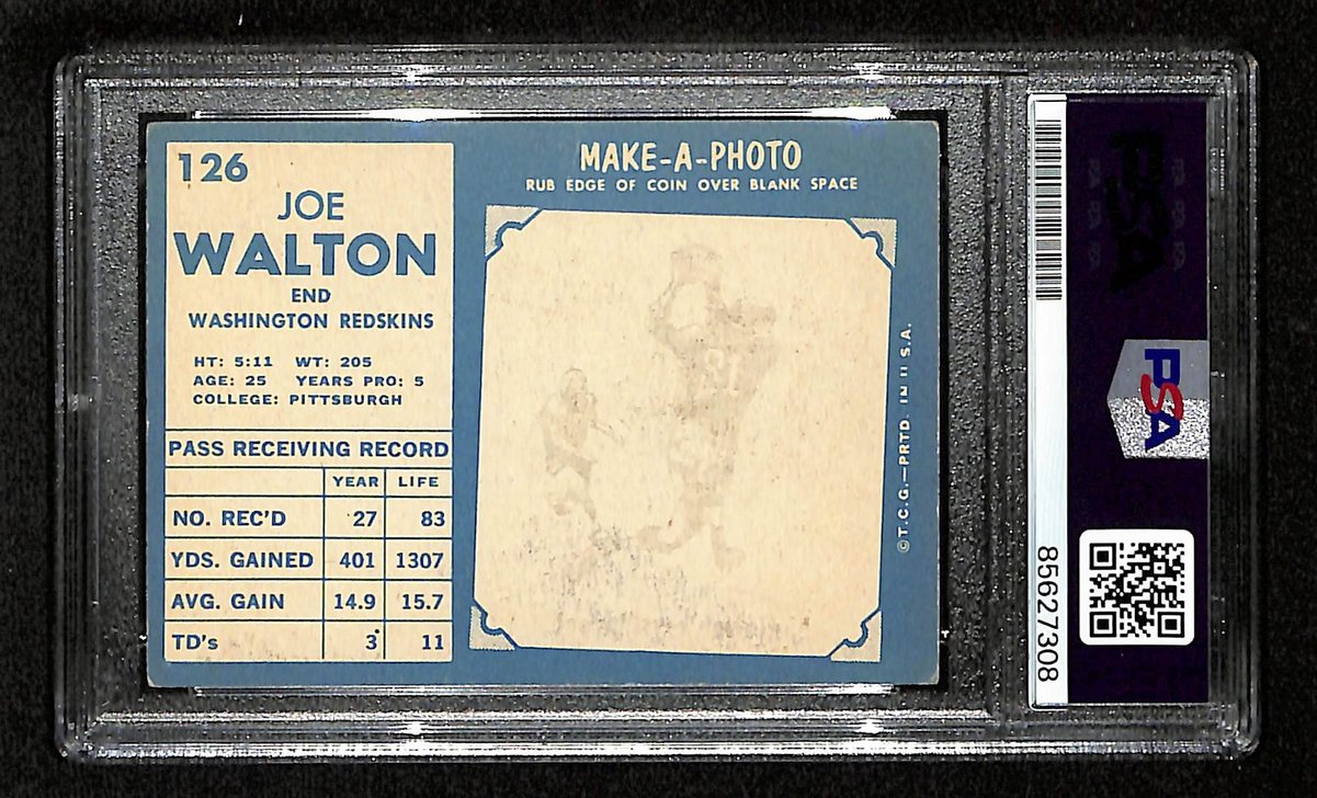 Joe Walton Signed 1961 TOPPS Card #126 Washington Redskins PSA/DNA 201525