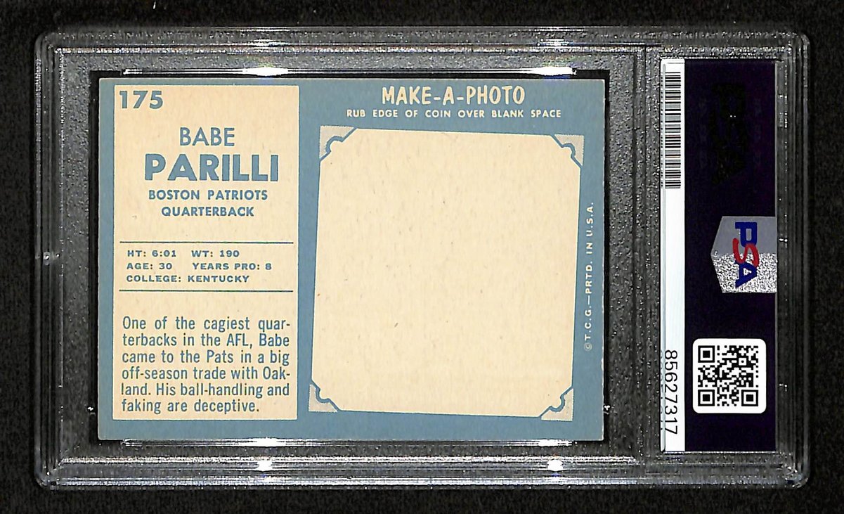 Babe Parilli Signed/Auto 1961 TOPPS Card #175 Boston Patriots PSA/DNA 201528