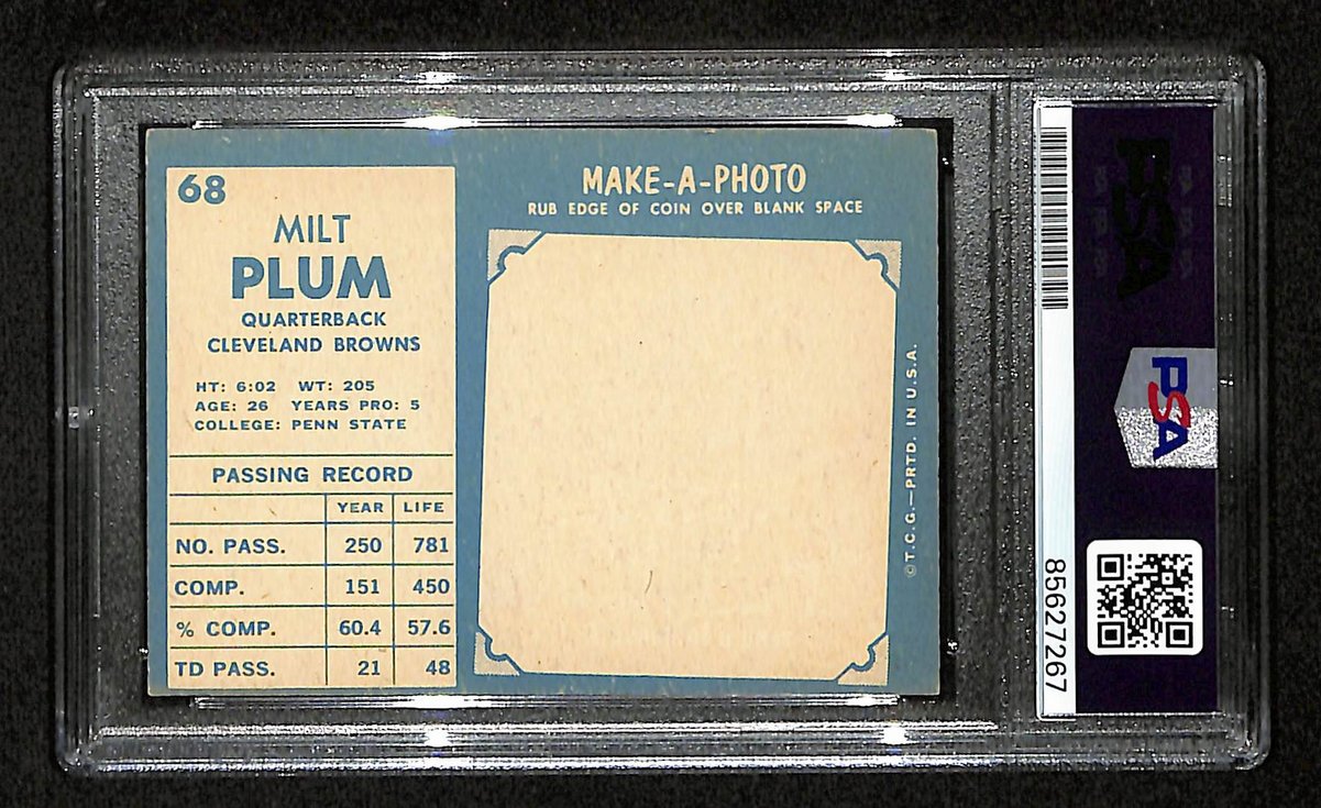 Milt Plum Signed/Auto 1961 TOPPS Card #68 Cleveland Browns PSA/DNA 201531
