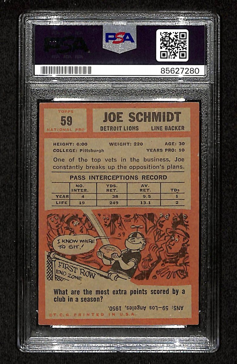 Joe Schmidt Signed/Auto 1962 TOPPS Card #59 Detroit Lions PSA/DNA 201533