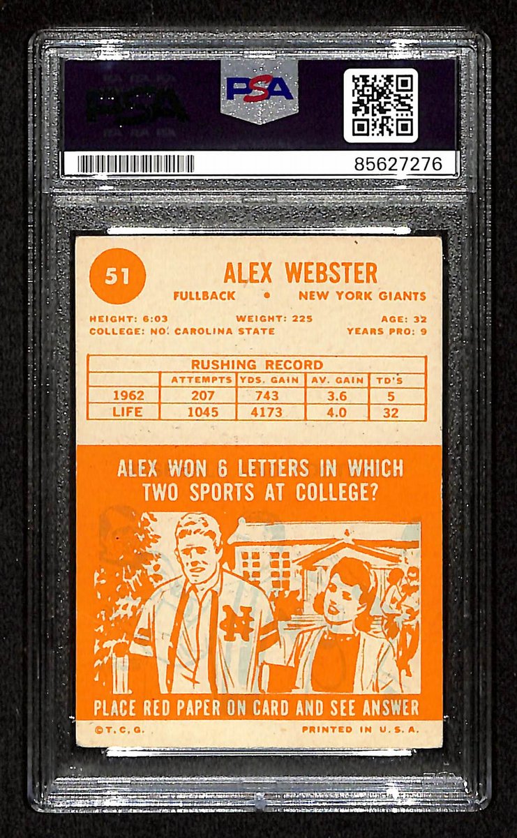 Alex Webster Signed/Auto 1963 TOPPS Card #51 New York Giants PSA/DNA 201543