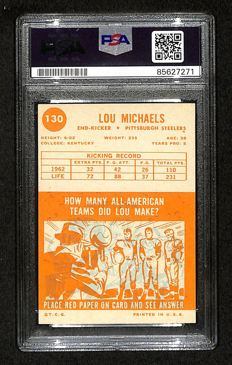 Lou Michaels Signed/Autographed 1963 TOPPS Card #130 Steelers PSA/DNA 201546