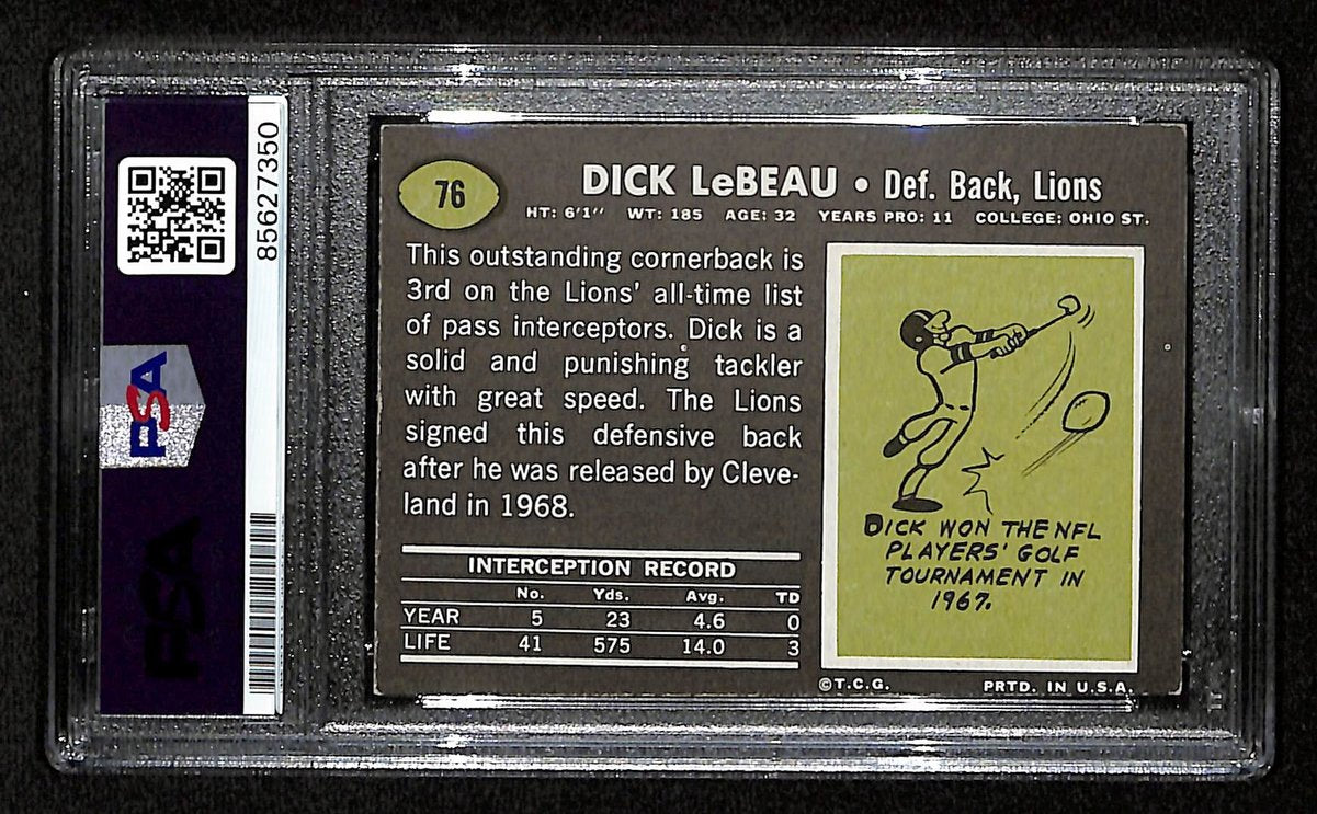 Dick LeBeau Signed/Auto 1969 TOPPS Card #76 Detroit Lions PSA/DNA 201555