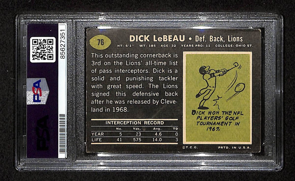 Dick LeBeau Signed/Auto 1969 TOPPS Card #76 Detroit Lions PSA/DNA 201556