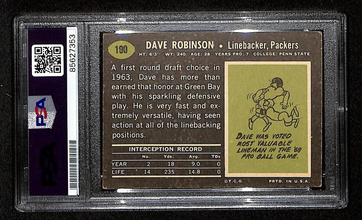 Dave Robinson HOF Signed/Auto 1969 TOPPS Card #190 Packers PSA/DNA 201558