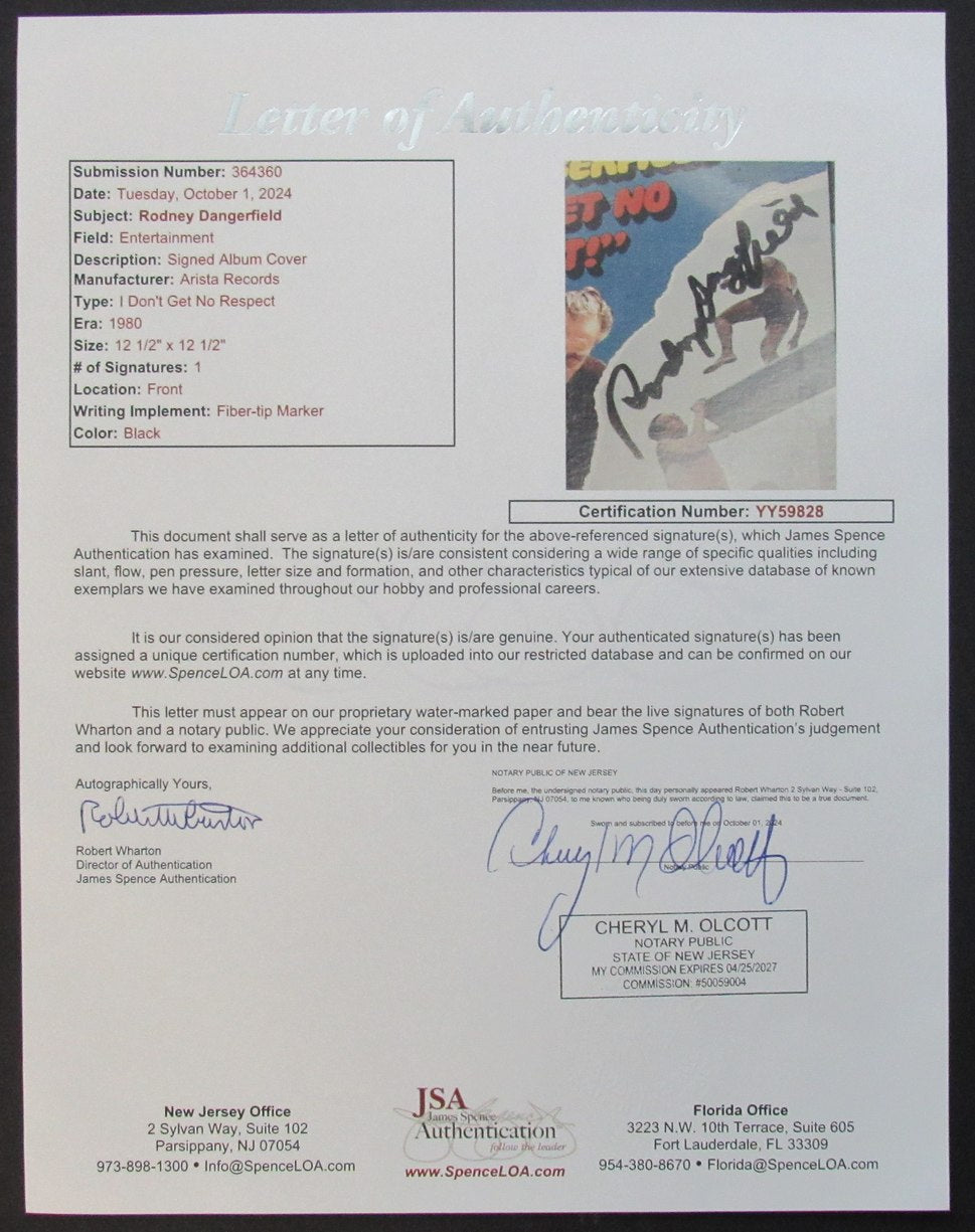 Rodney Dangerfield Signed/Auto I Don't Get No Respect Album LP Vinyl JSA 201225