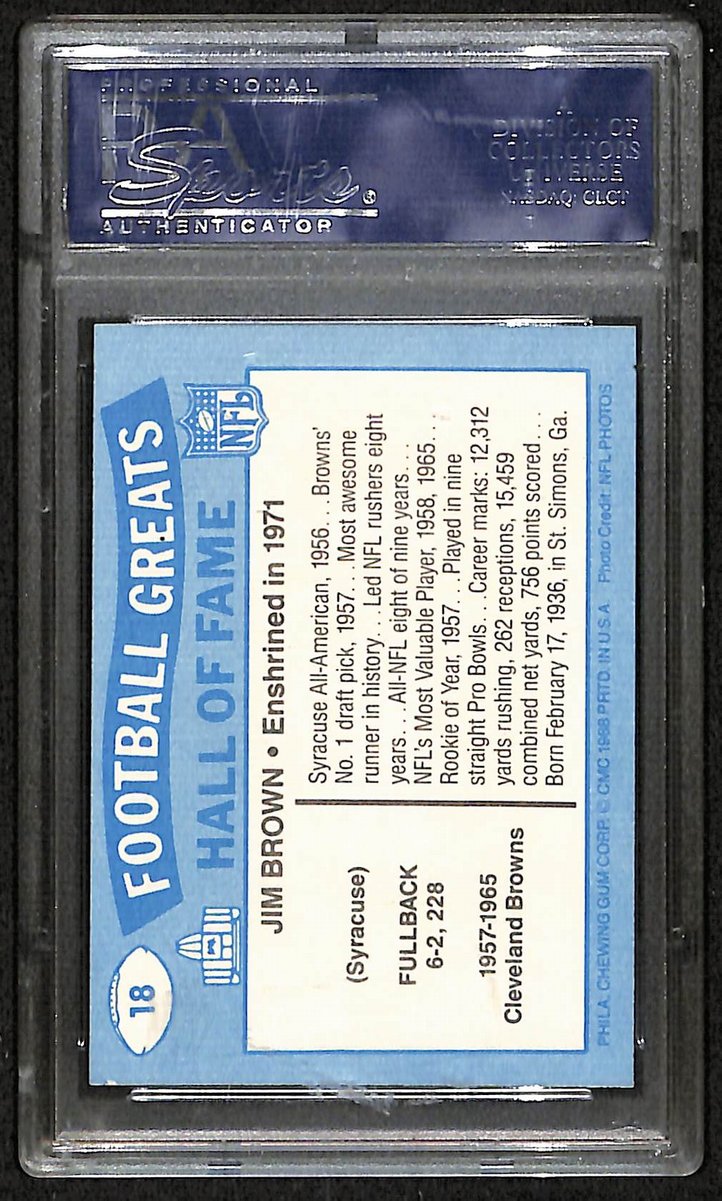 Jim Brown HOF Signed/Auto 1988 Swell Greats Card #18 Browns PSA/DNA 201620