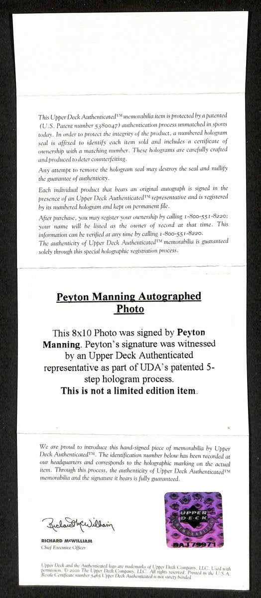 Peyton Manning HOF Signed/Autographed 8x10 Photo Indianapolis Colts UDA 201855