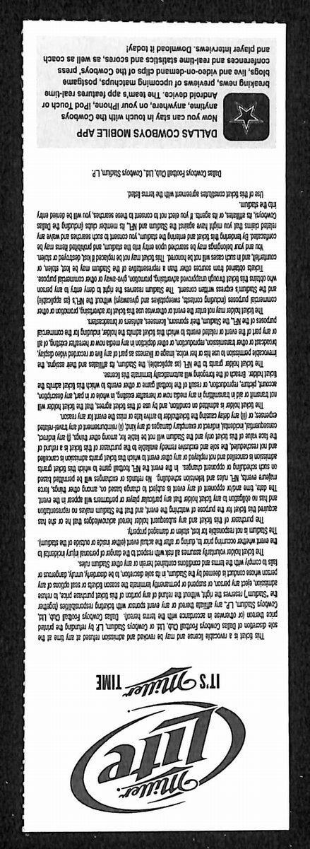 December 29, 2013 Full Ticket Cowboys vs. Eagles Win NFC East Title 201873