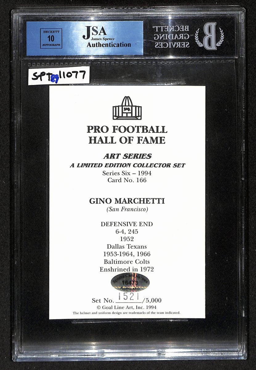 Gino Marchetti HOF Signed/Inscribed Goal Line Art GLAC Postcard Colts BAS 201850