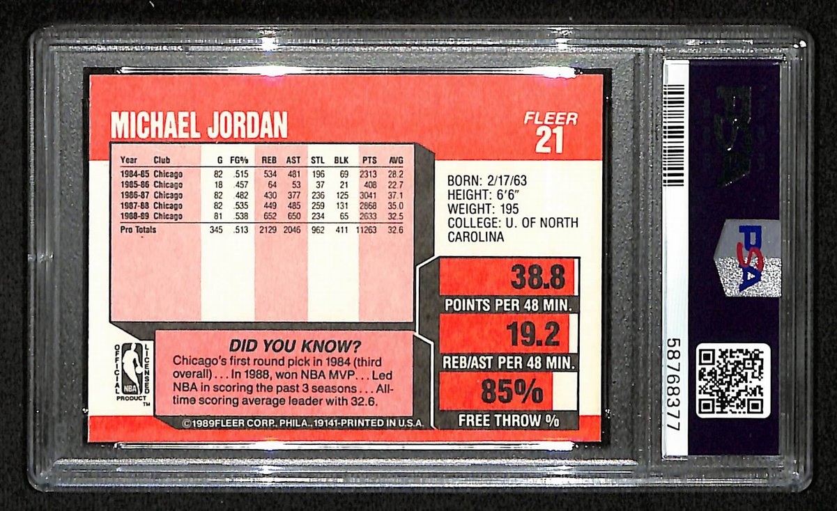 1989 Fleer #21 Basketball Card NM-MT 8 Michael Jordan HOF Bulls PSA 201264