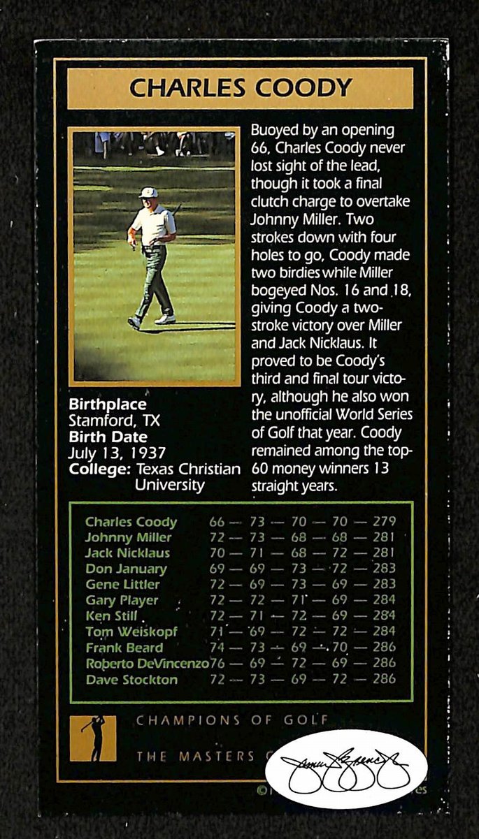 Charles Coody Signed/Auto 1993 Masters Grand Slam Ventures Ticket JSA 201886