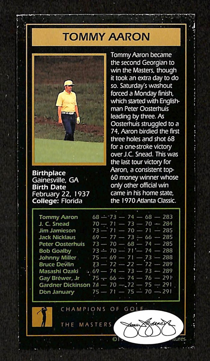 Tommy Aaron Signed/Auto 1993 Masters Grand Slam Ventures Ticket JSA 201887