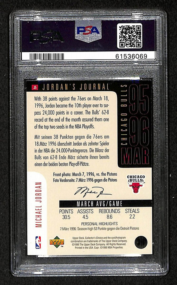 Michael Jordan 1996 Upper Deck Card #J5 Chicago Bulls PSA/DNA NM-MT 8 202082
