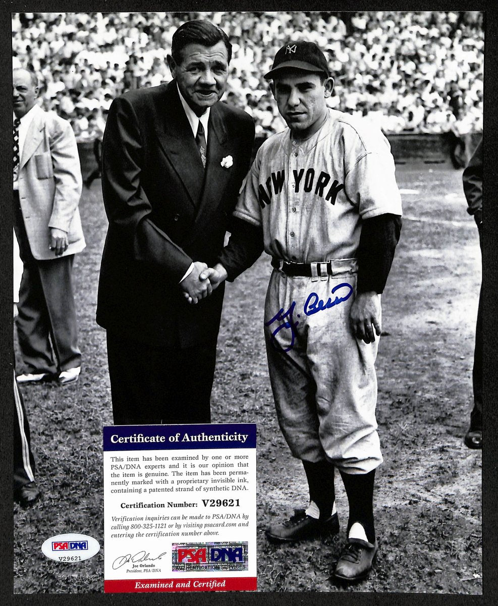 Yogi Berra HOF Signed/Auto 8x10 Photo w/ Babe Ruth Yankees PSA/DNA 201891
