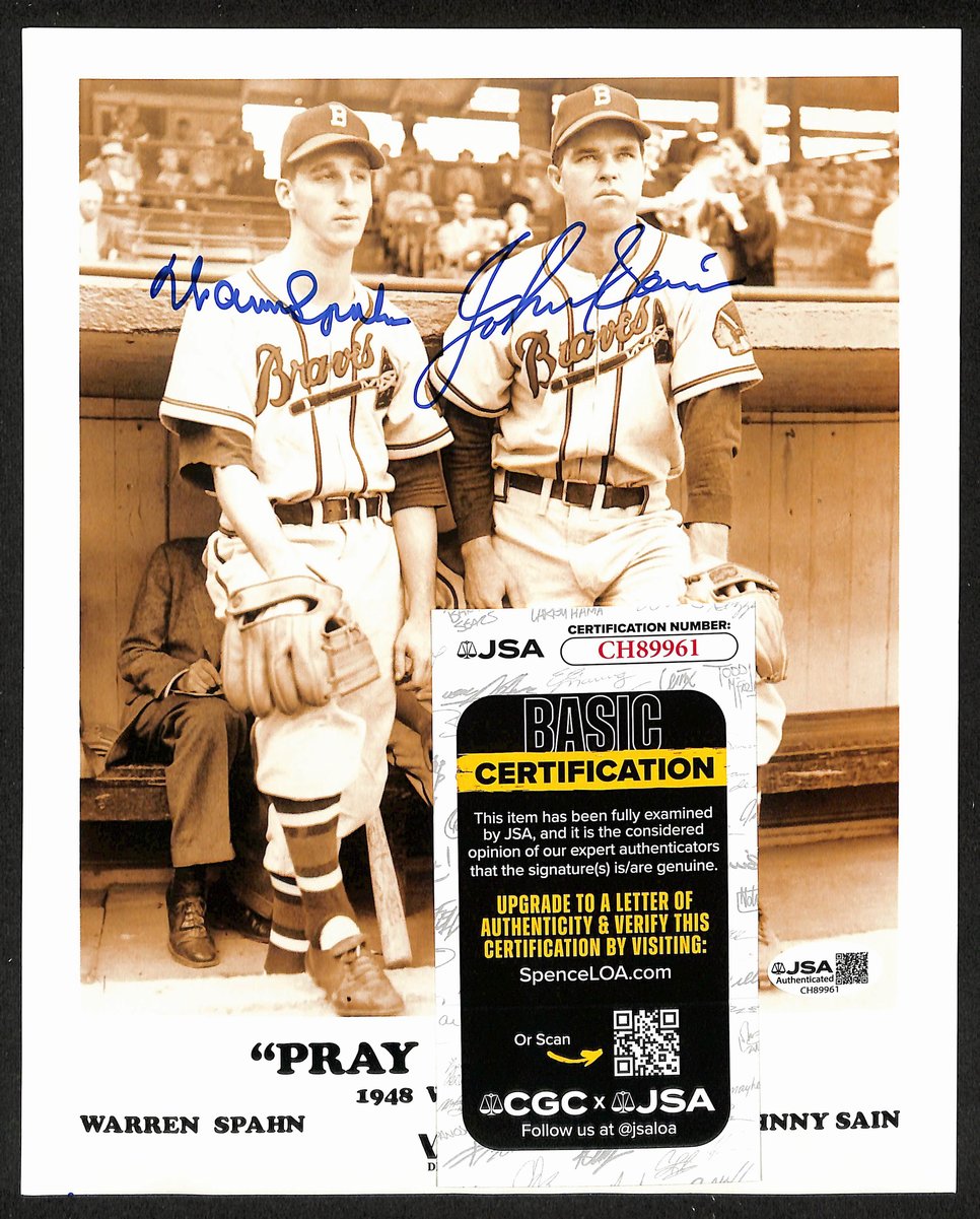 Warren Spahn/Johnny Sain HOF Dual-Signed/Auto 8x10 Photo Braves JSA 201988