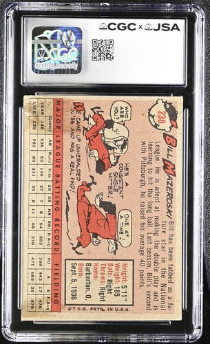 1958 Topps Bill Mazeroski CGC x JSA Auth Signed/Auto Baseball Card BA202269
