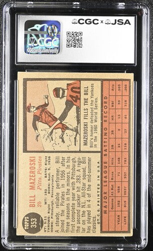 1962 Topps Bill Mazeroski CGC x JSA Auth Signed/Auto Baseball Card BA202280