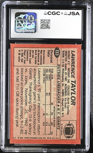 1983 Topps Lawrence Taylor CGC x JSA Auth Signed/Auto Boxing Card BA202306