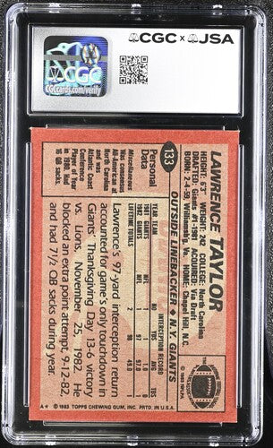 1983 Topps Lawrence Taylor CGC x JSA Auth Signed/Auto Boxing Card BA202307