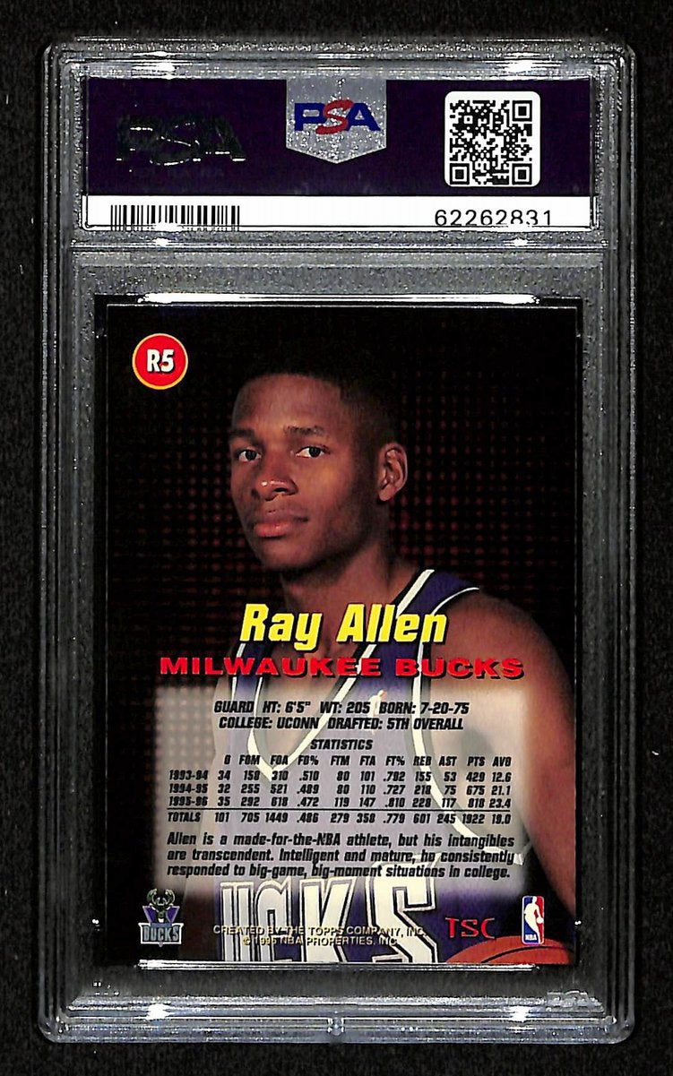 1996 TOPPS Stadium Club Ray Allen Card RC #R5 Milwaukee Bucks PSA 9 MINT 200991