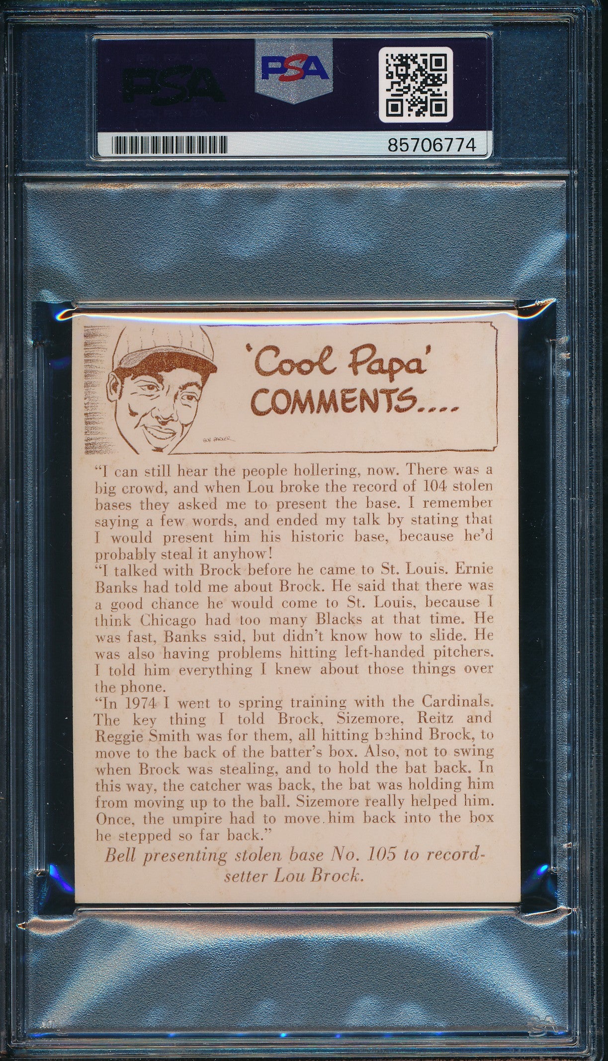 1976 Douglas/Bell Brock Sets SB Record Card James Cool Papa Bell Signed PSA/DNA3
