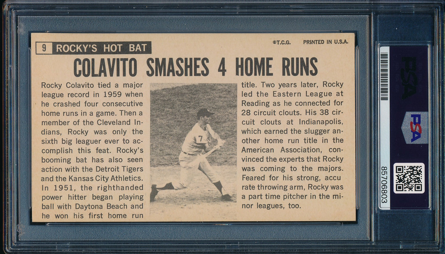 1964 TOPPS Giants Rocky Colavito Card #9 Signed/Auto KC Athletics PSA/DNA 203252