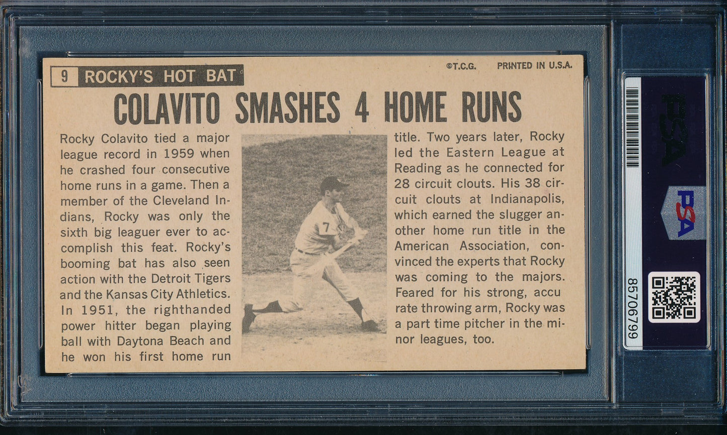 1964 TOPPS Giants Rocky Colavito Card #9 Signed/Auto KC Athletics PSA/DNA 203255