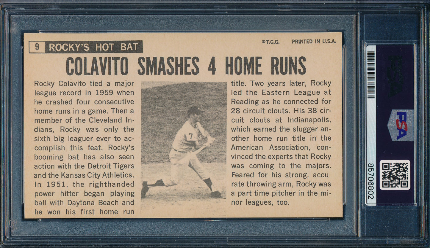 1964 TOPPS Giants Rocky Colavito Card #9 Signed/Auto KC Athletics PSA/DNA 203258