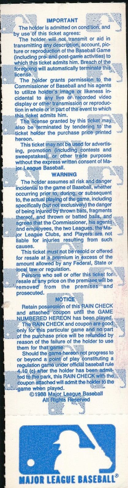 10/04/1988 NLCS Game 1 Ticket Stub Dodgers vs. Mets Orel Hershiser 203282