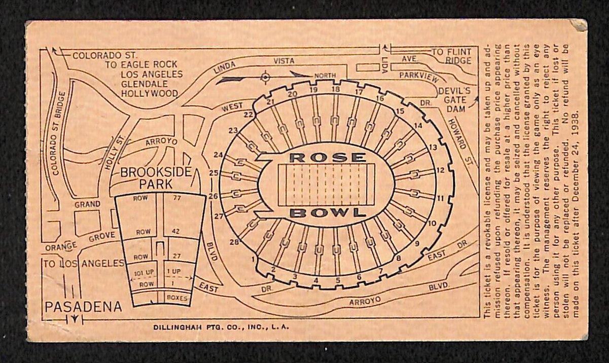 Vintage 1/2/1939 Rose Bowl Ticket Stub USC vs Duke 201695