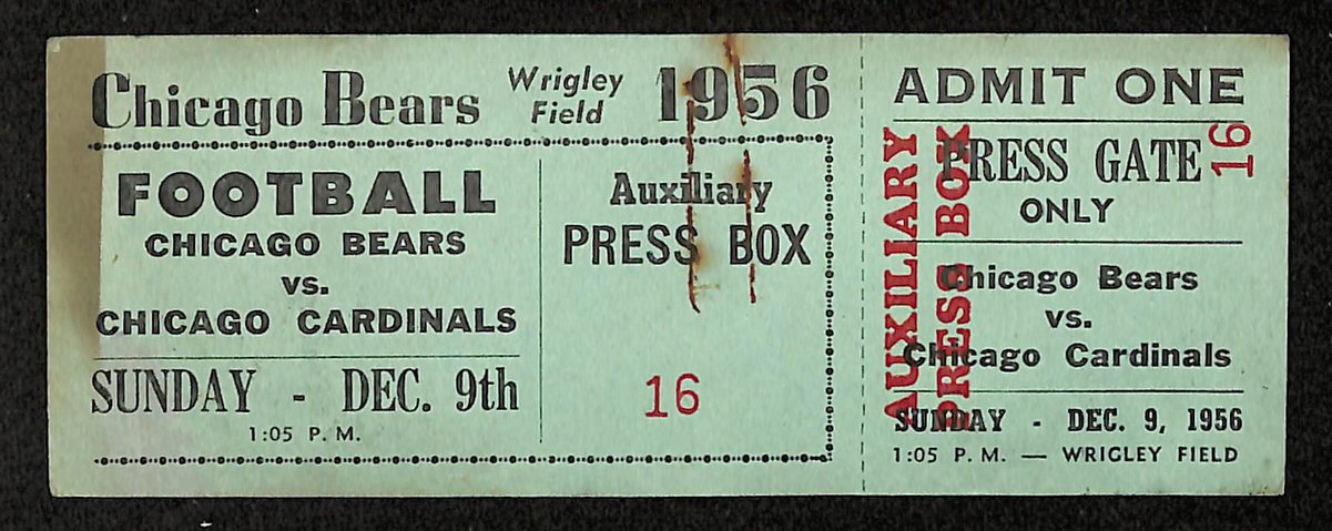 Vintage 12/19/1956 NFL Game Press Pass Full Ticket Bears vs. Cardinals 201705